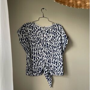 Vintage Coord Set - Size Small -Navy & White Patterned - Short Sleeve Top+Shorts
